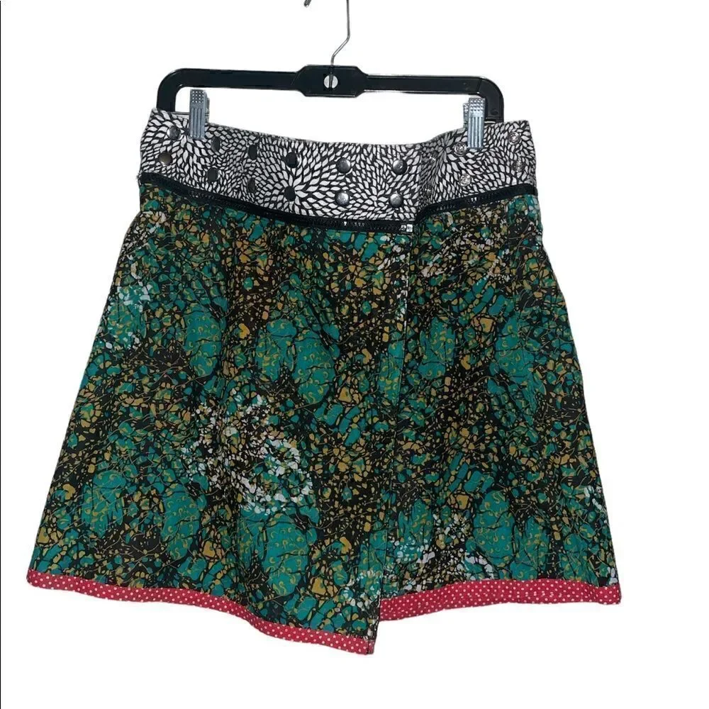 Zand Amsterdam Womens One Size Wrap Skirt Reversible Print Snap Adjustable